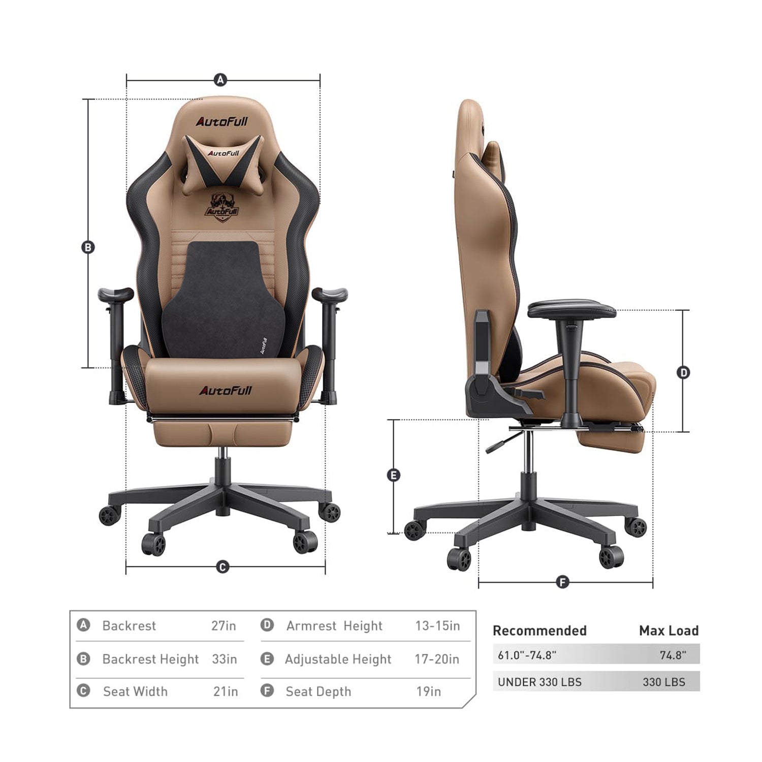 AutoFull C3 gaming chair with Ergonomic Lumbar Pillow