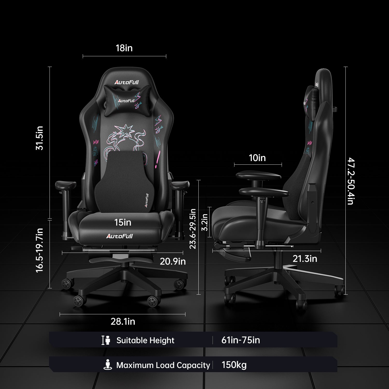 AutoFull C3 gaming chair with Ergonomic Lumbar Pillow