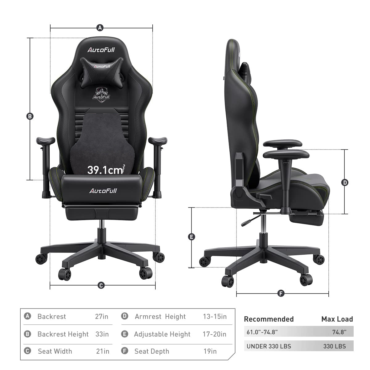 AutoFull C3 gaming chair with Ergonomic Lumbar Pillow