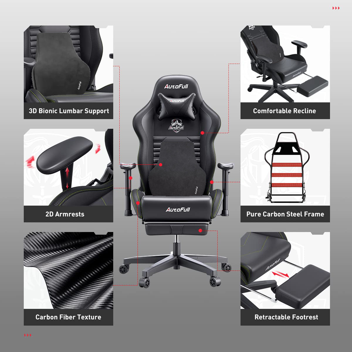 AutoFull C3 gaming chair with Ergonomic Lumbar Pillow
