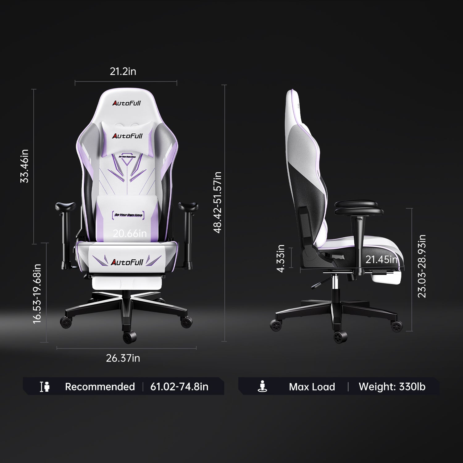 AutoFull Gaming Chair, Mechanical Warrior Style, White Color